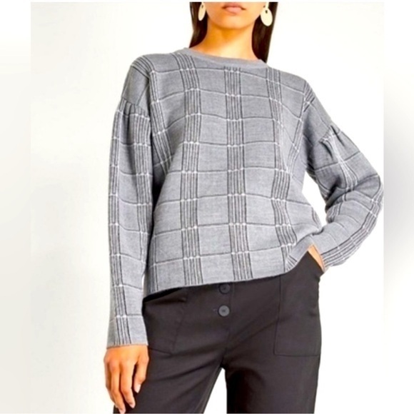 Maje Mission Grid Oversized Jacquard Knit Wool Blend Sweater